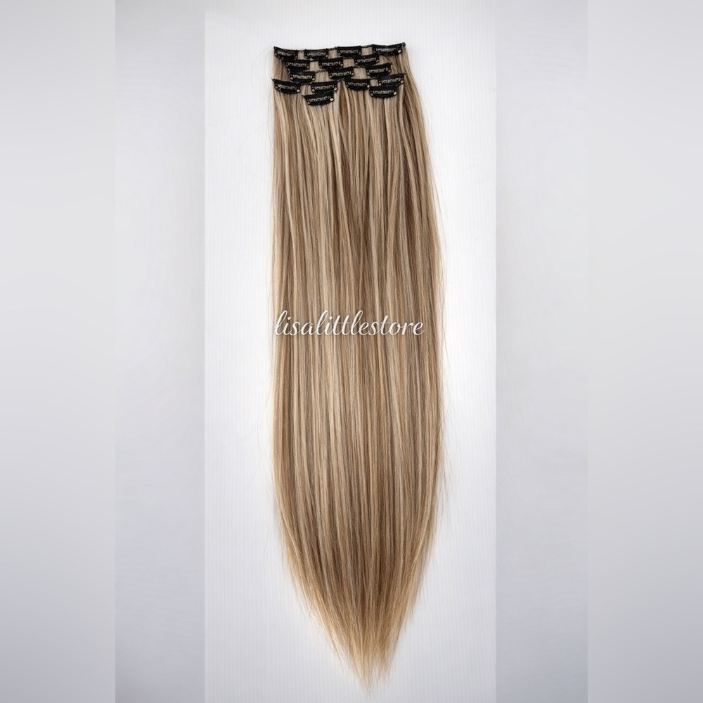 Human hair blend Light Brown With Light Blonde highlights Hair Extensions 22 in - Picture 1 of 10